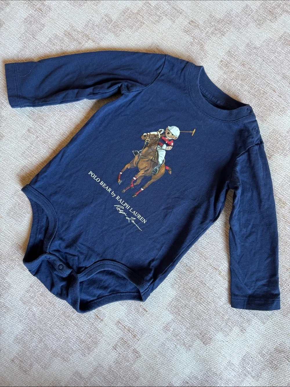 Ralph Lauren Navy Long-Sleeve Polo Bear Bodysuit size 6M